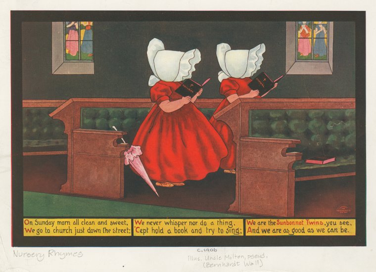 « Sunbonnet twins at church. » The New York Public Library Digital Collections.